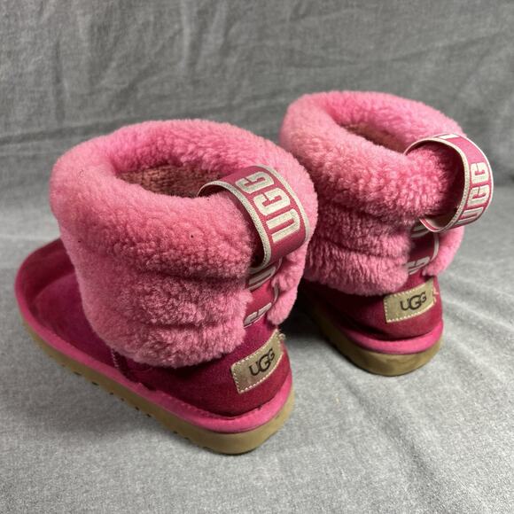 UGG Classic Mini Fluff Quilted Boots Women's Size 6 Pink Shearling Suede - Picture 1 of 12